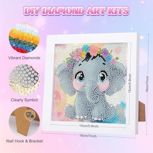 GHHKUD Elephant Diamond Art Painting Kits for Adults with Frame, Diamond Art Animals Crafts for Ages 4-6-8-12, Easy to DIY Gem Painting Gifts Home Wall Decor 15x15cm (Beautiful Packages) - Image 2