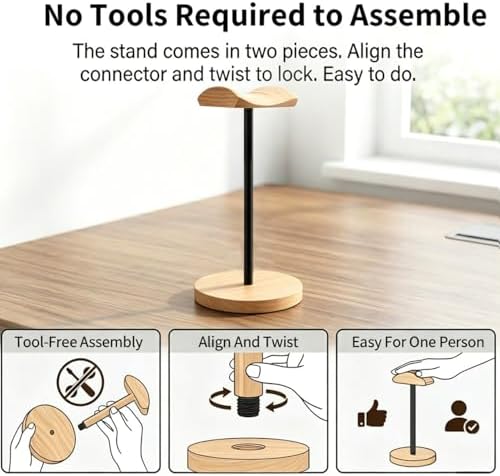 Headphone Stand Nature Wood & Metal Headset Hanger Mount Hook Gaming Holder Desktop Earphone Artful Functional Craftmanship Stand for All Headsets with Solid Wooden Base - Image 7