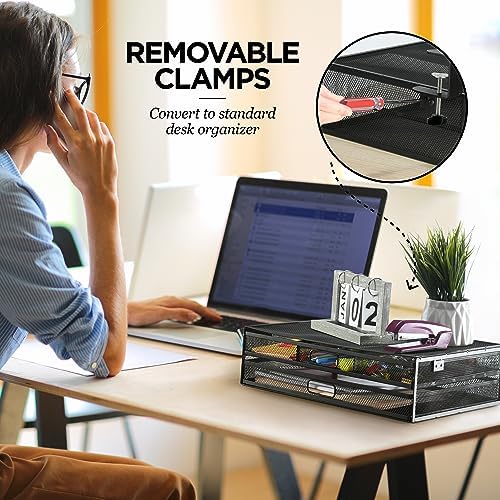 Homeify Under Desk Drawer Organizer Clamp-On, Mesh Metal Drawer Attachment, 2 Drawer Slide Out, On Or Under Desk Organizer For Office Supplies & Home Essentials (2 Drawers) - Image 5