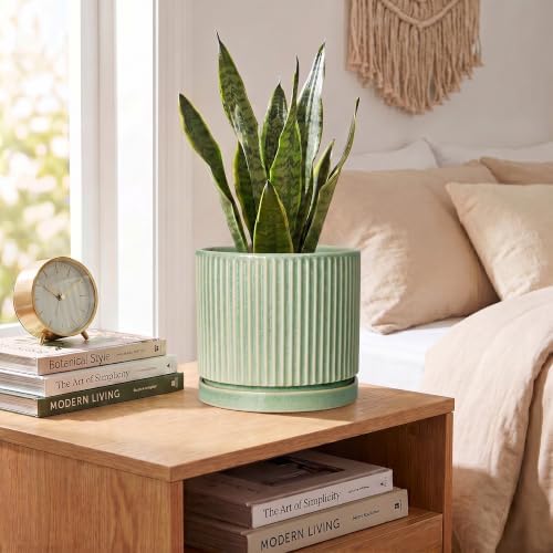 6 Inch Planter, Ceramic Plant Pots, Round Pots for Plants, Green - Image 4