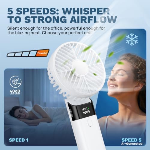 AJVV Handheld Fan Rechargeable, Portable Mini Fan, Up to 10H Runtime, 180° Foldable Personal Fan, USB Travel Fan with 3000mAh Battery for Pocket, Office, Bedroom, Camping - Image 4