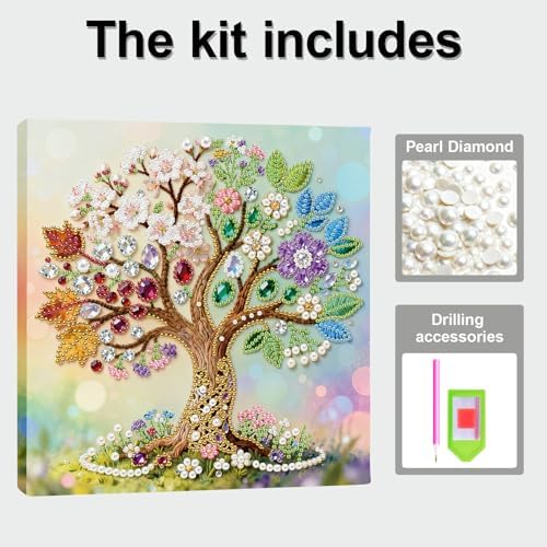 ARTopet DIY Pearl Painting Kit with Frame Gemstone Pearl Diamond Dots Beads Canvas Art Craft for Adult Beginners Display for Tabletop and Wall Mounting Home Decor-Tree - Image 3