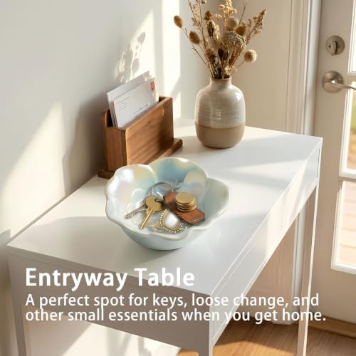 Mecaikru Ceramic Jewelry Dish, 3.5 in Flower Ring Tray, Iridescent Finish - Image 5
