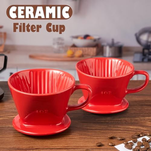 Pour Over Coffee Dripper, Ceramic Pour Over Coffee Maker, Red - Image 3