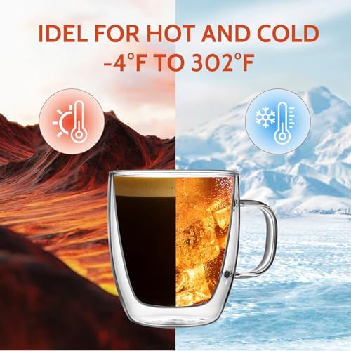 Sweese 12.5 oz Double Wall Glass Coffee Mugs Set of 2 - Insulated for Espresso, Latte, Tea Beverages - Image 3