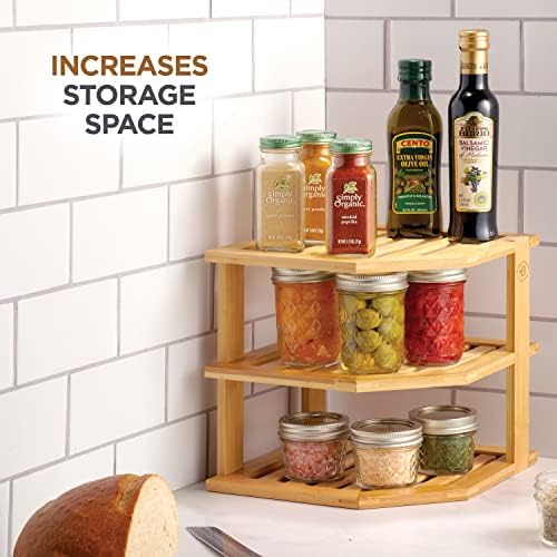 Bamboo Plate Organizer for Cabinet, 3 Tier Corner Shelf Riser, 2 Pack - Image 6
