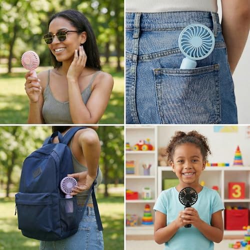 VanSmaGo 4 Pack Mini Handheld Fan, USB Rechargeable Portable Fan with 3 Speeds, Small Pocket Personal Fan for Travel, Theme Park, Summer Holiday Essentials, Commute and Outdoors - Image 2