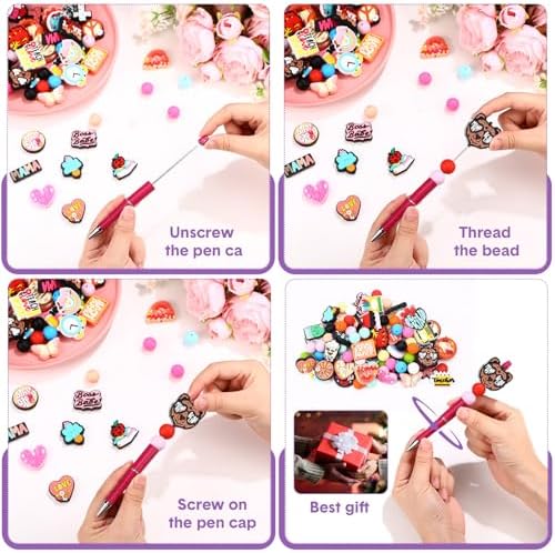 Humyoun 122 Pcs Beadable Pen DIY Kit with Silicone Beads, Bright Style - Image 6
