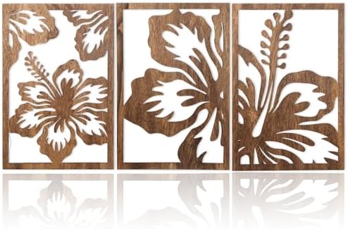 Motivilla Wood Wall Art Set of 3, Dark Floral Decor for Living Room by Motivilla