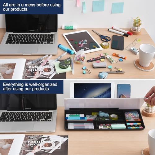 TSJ OFFICE Desktop Whiteboard Dry-Erase-Board - Computer Keyboard Stand White Board Surface Pad with Drawer, Desk Organizers with Accessories for Office, Home, School Supplies - Black - Image 3