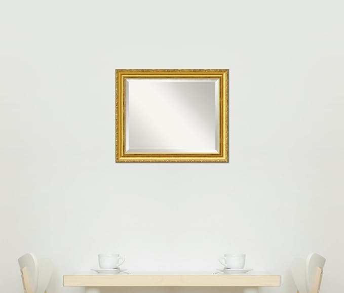 Amanti Art Gold Wall Mirror 24x20 Colonial Embossed Gold Rectangle Bathroom Mirror for Wall Decor Living Room, Small Traditional Wood Frame, Hangs Horizonally and Vertically, Bathroom Decor, Beveled