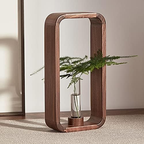 Transprent Glass Vase Test Tube Hydrophilic Plants Holder Walnut Wooden Frame Flower Stand Table Garden Bonsai Decor,Gifts for Women, Home Office Decor Planter (Big) - Image 3