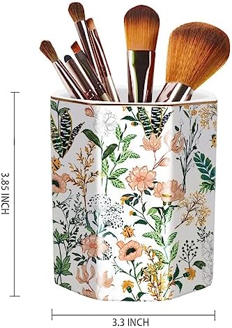 Cute Ceramic Pen Holder for Desk, Pencil Cup Pot, Makeup Brush Holders, Desk Accessories & Workspace Organizers for Home, Office, White Flower - Image 2