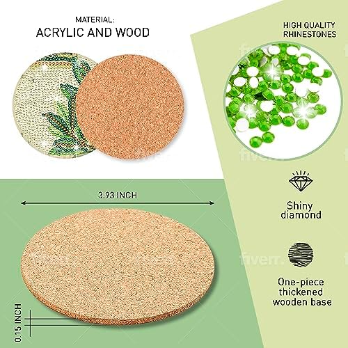 8 Pcs Diamond Painting Coasters | Leaves Diamond Art Coasters | Perfect Art Craft Gift for Leaves Lover, Dad, Mom, Grandparents, Brother, Sister - Image 4