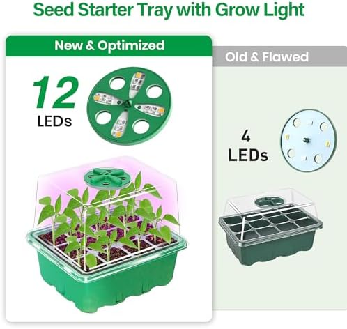 Bonviee Seed Starter Trays with 12-LED Grow Lights, Green, 5 Pack - Image 3