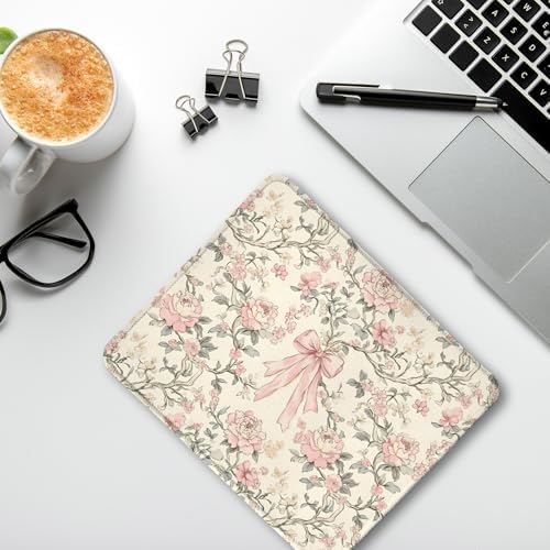 Vintage Pink Floral Mouse Pad, Coquette Girly Pink Bow Peony Flower Aesthetic Mouse Pads for Wireless Mouse Computers Laptop Desk Accessories, Preppy Girly Office Supplies, 9.5x7.9 Inch - Image 4