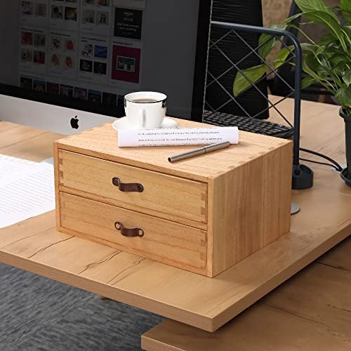 DDYURI Wooden Desk Organizer with 2 Drawers - Desktop Storage Drawers for Office Supplies File Paper Storage - Wood Chest/Small Cabinets for Jewelry Dresser Kitchen Counter (FAX2C-LT） - Image 2