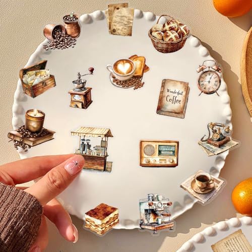 50Pcs Vintage Stickers,Waterproof Transparent PET Aesthetic Decorative Sticker Scrapbooking Supplies for Adult Card Making Letters Planner Journaling Junk Journal DIY Water Bottles Art Craft.Coffee - Image 5