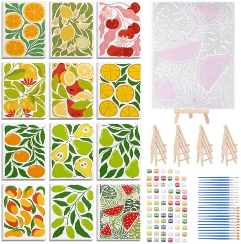 RoundFunny 12Set Paint by Numbers Kit for Adult Summer Fruit Painting 8x10 by RoundFunny