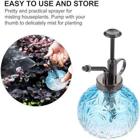 Tofficu Vintage Glass Plant Watering Can and Sprayer Bottle with Blue Brass Nozzle, Indoor Garden Mister for Flowers and Succulents, Hand Pump Water Spray Bottle for Home Plant Care - Image 7