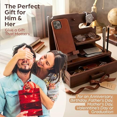 Bourbon Brown Wood Nightstand Organizer Docking Station Key, Wallet & Watch - Image 5