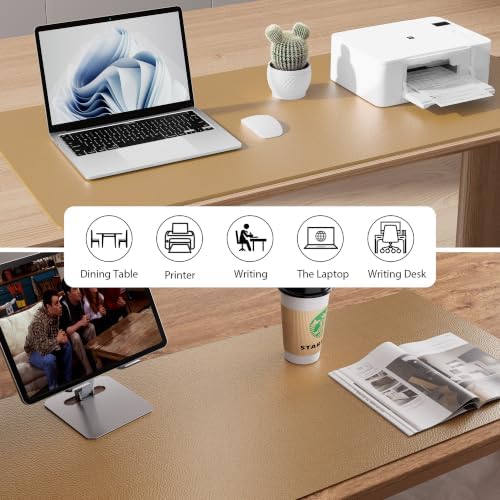 Aothia Faux Leather Desk Mat Mouse Pad, 55" x 17", Khaki - Image 6