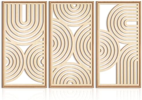 IARTTOP Large Boho Wood Wall Art Set of 3 Framed Wooden Mid-Century Modern Wall Decor Minimalist Modern Abstract Geometric Decor for Living Room Bedroom Office-16x32 Inch by IARTTOP