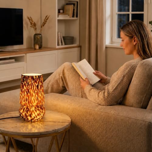 9.8″ Mushroom Glass Table Lamp, Dimmable Modern Beside Lamp, Tortoiseshell - Image 7