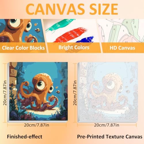 Mandun Octopus Paint by Numbers Kit for Kids, 8x8 inch - Image 3