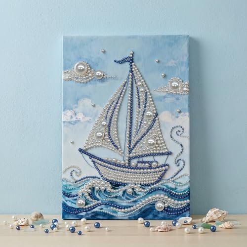 LQCrafK DIY Pearl Art Painting Handcraft Kit for Adults Beginners, Creative Design, Healing Stress-Relieving Home Wall Decoration, with Framed Painting and Tools-Sailboat-2 - Image 2