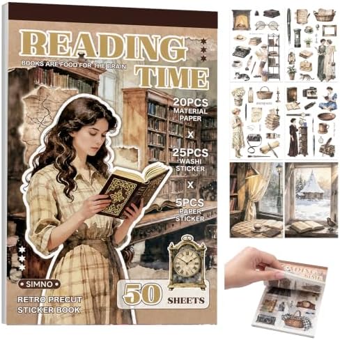 Reading Stickers for Journaling, Vintage Washi Scrapbook Sticker Book Set by Unknown