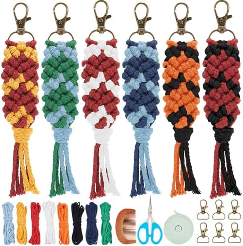 INFUNLY 6 Sets Magic Macrame Keychain Kits for Adults Beginners with Instruction + Video DIY Mini Boho Macrame Keychain Kit for Starter with Tassels for Car Key Purse Phone Wallet Bag Charm by INFUNLY