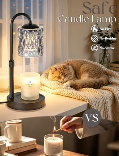Briever Dimmable Candle Warmer Lamp with Timer, Height Adjustable Electric Candle Wax Warmer, Birthday Gifts for Women Mom, House Warming Gifts New Home Decor, Solid Wood Base, Black Gray Glass - Image 5