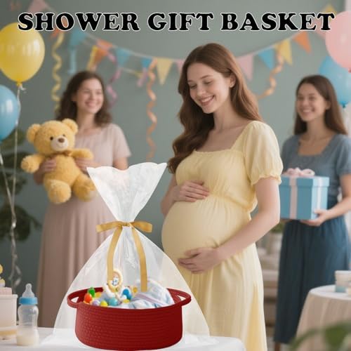 Red Woven Rope Basket - Baby Gift Basket with Bag & Ribbon - Image 6
