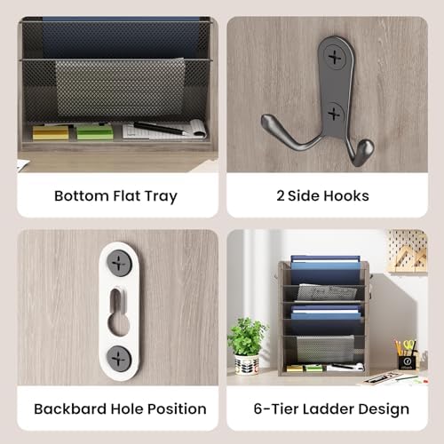 Mail Organizer Wall Mounted, 6-Slot Hanging File Organizer with Key Holder - Image 6