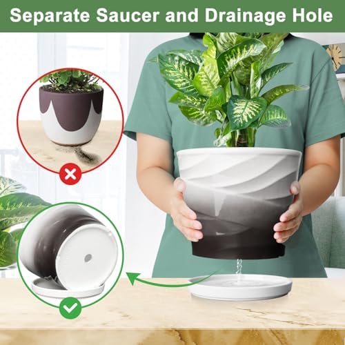 8 Inch Ceramic Plant Pot,Dark Gray+White - Image 4