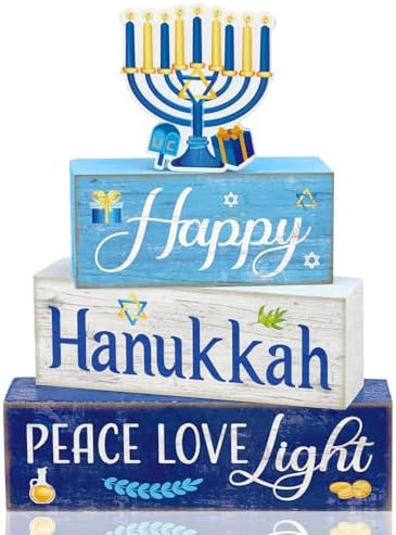 Moucuny 4 Pcs Hanukkah Table Decorations for Home, Wood Menorah Peace Sign by Moucuny