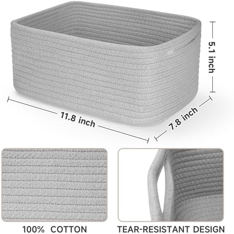 3 Pack Small Storage Baskets for Organizing, 11.8×7.8×5.1", Grey - Image 2