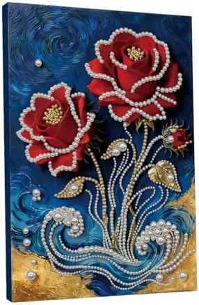 DIY Pearl Painting with Frame, Creative Design, Handmade Stress-Relieving Home Wall Decoration, Includes Frame and Tools-Red Rose-1 by Unknown