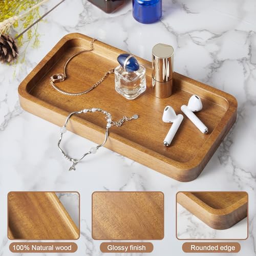ALELION 8" Acacia Wood Bathroom Vanity Tray for Counter - Dresser Top Tray for Perfume Jewelry Candle Key Catchall - Small Kitchen Countertop Organizer for Soap Dispenser and Sponge Holder - Image 6