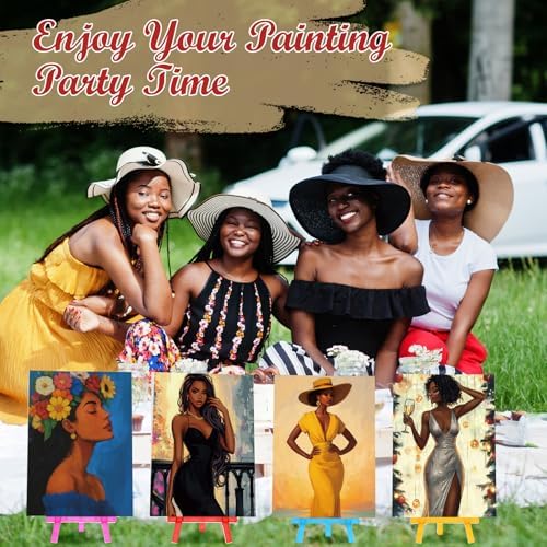 Blosssound 10 Set Charming Lady Pre Printed Canvas Pre Drawn Canvas Painting with Easel Kits 5" x 7" Sip and Paint Party Kit for DIY Art, Adult's Date Night - Image 5