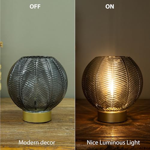 LUSHARBOR Battery Operated Decorative Glass Table Lamp with Timer Grey - Image 5