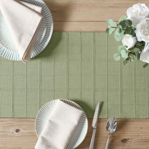 ZeeMart Linen Checked Farmhouse Table Runner, 13x90 Inches Sage Green - Image 5
