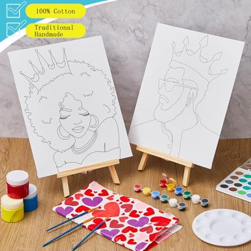 Yeaqee 13 Pcs Sip and Paint Kit for Adults Stretch Canvas Date Night Valentines Painting Kit Supplies Art Painting Set Outline Design Blank Stretch Canvas for Couple Party(Afro King Queen,11x14) - Image 4