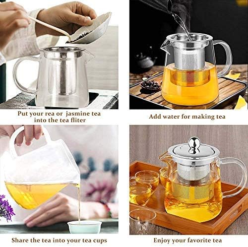 11.8oz Glass Teapot with Infuser, Borosilicate Glass, 350ML, Clear, Stainless Steel, Dishwasher Safe - Image 6