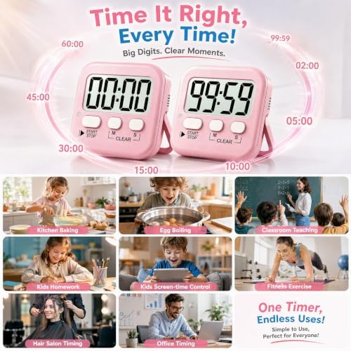 Antonki 2 Pack Digital Timer for Kids Classroom Kitchen Timers for Cooking - Image 6