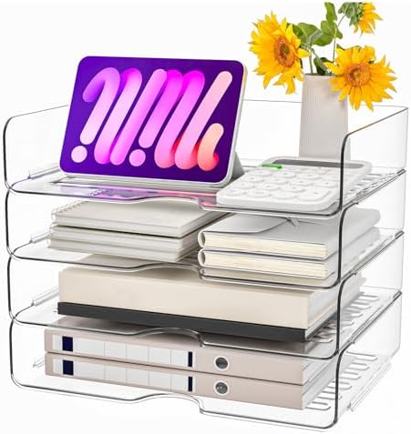 Paper Organizer Letter Tray, 4-Pack Acrylic File Organizer, Clear by EndlessStorage
