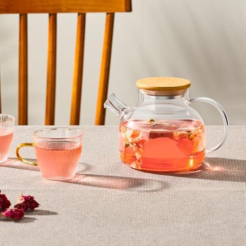 PARACITY Glass Teapot Stovetop 20 OZ/600ml, Borosilicate Clear Tea Kettle with Bamboo Lid, Glass Tea pot with Removable Filter Spout, Teapot Blooming and Loose Leaf Tea Maker Tea Brewer for Camping - Image 6