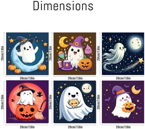 FQOVKYN 6 Pcs Framed Halloween Paint by Numbers Kits for Beginners, Ghosts Adults' Paint-by-Number Kits on Canvas, Easy Acrylic Oil Painting by Number for Gift Home Decor 8x8 inchs - Image 2