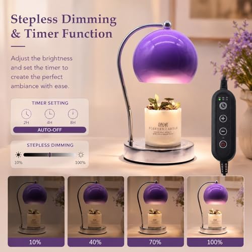 Wide Base Candle Warmer Lamp, Timer & Dimmer (Purple) - Image 3